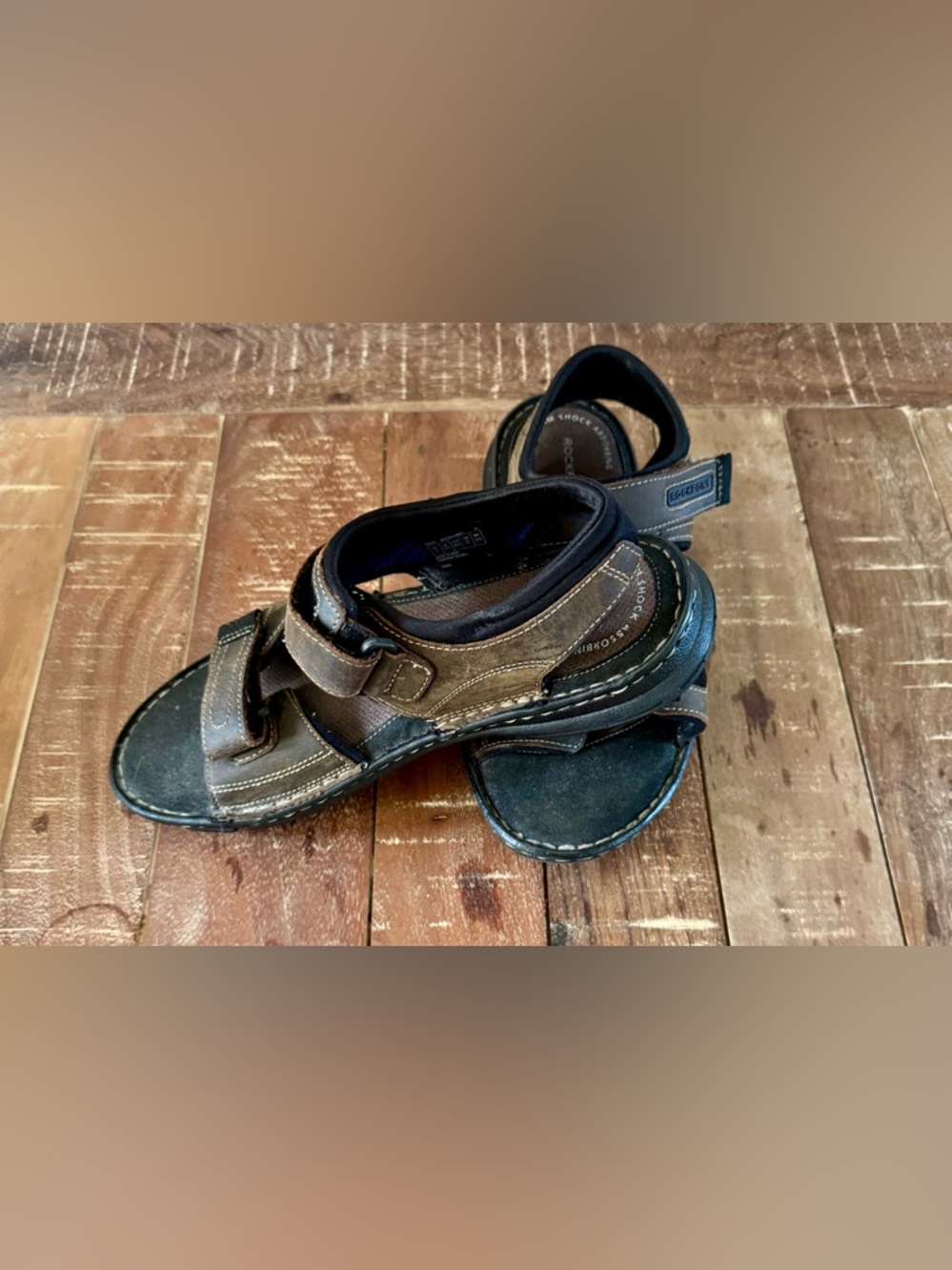 Rockport Men’s Leather Sport Sandals Brown Adjustable Comfort Trutech